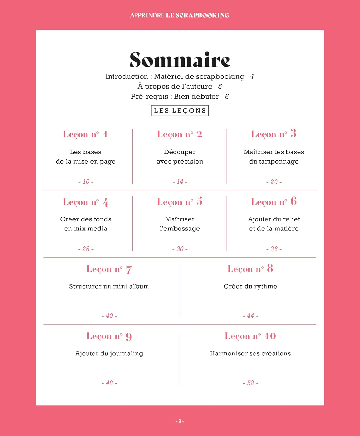 Apprendre en 10 leçons : Apprendre le scrapbooking sommaire