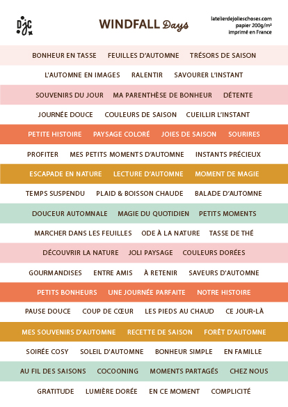 planche de mots à découper scrapbooking Windfall Days