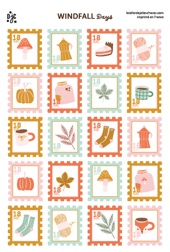 planche de stickers timbres pour scrapbooking Windfall Days