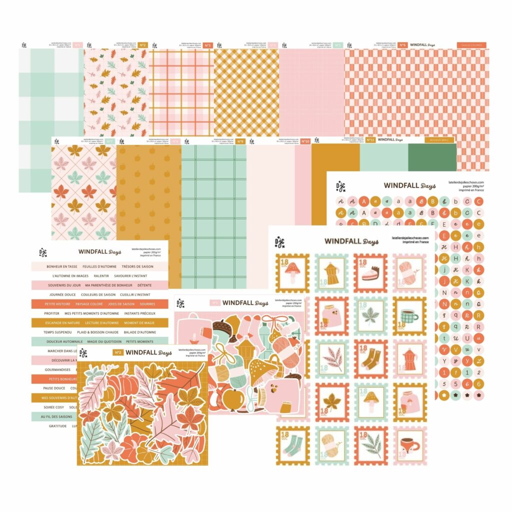 l'essentiel de la collection de scrapbooking Windfall Days par De Jolies Choses